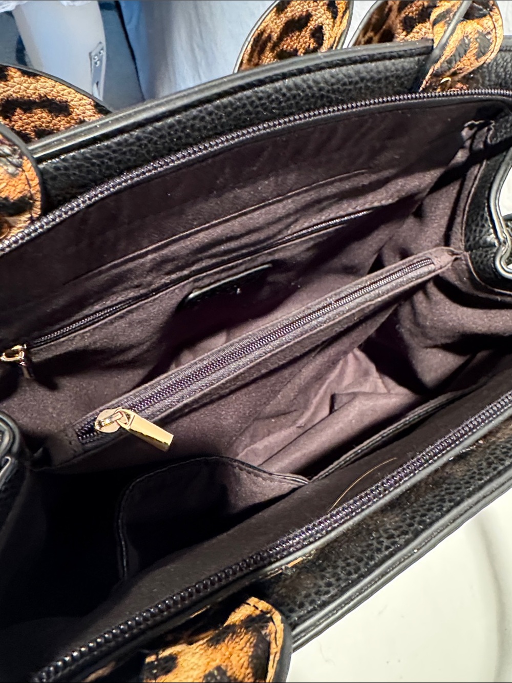 Black Satchel with Leopard Bow Accent - Picture 12 of 15